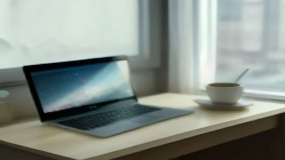 Minimal desk with a laptop and a smartphone showing an abstract rising line chart
